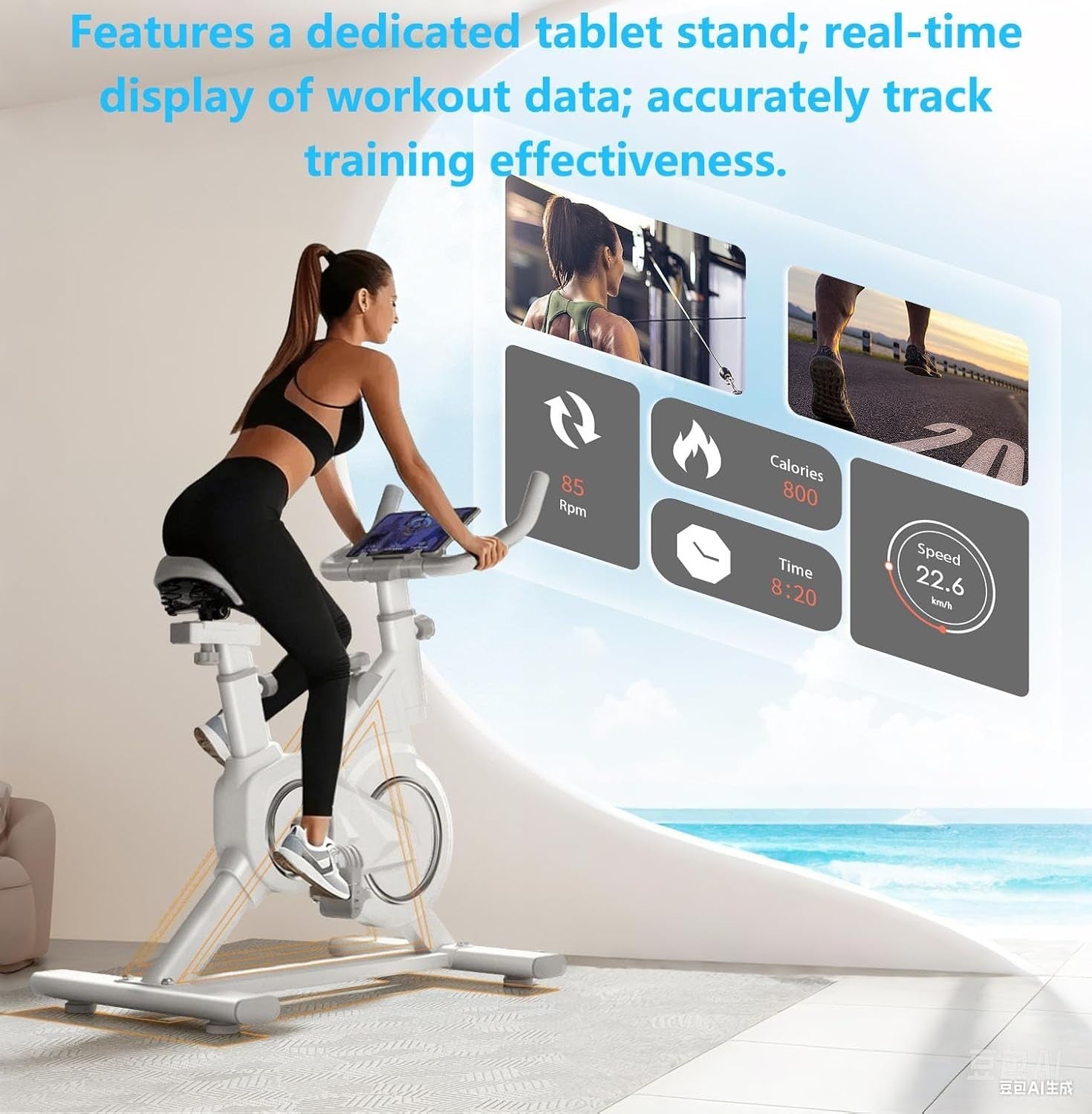 Magnetic Indoor Cycling Bike Silent Belt Drive LCD Tablet Holder 264lb Capacity - Kwikley