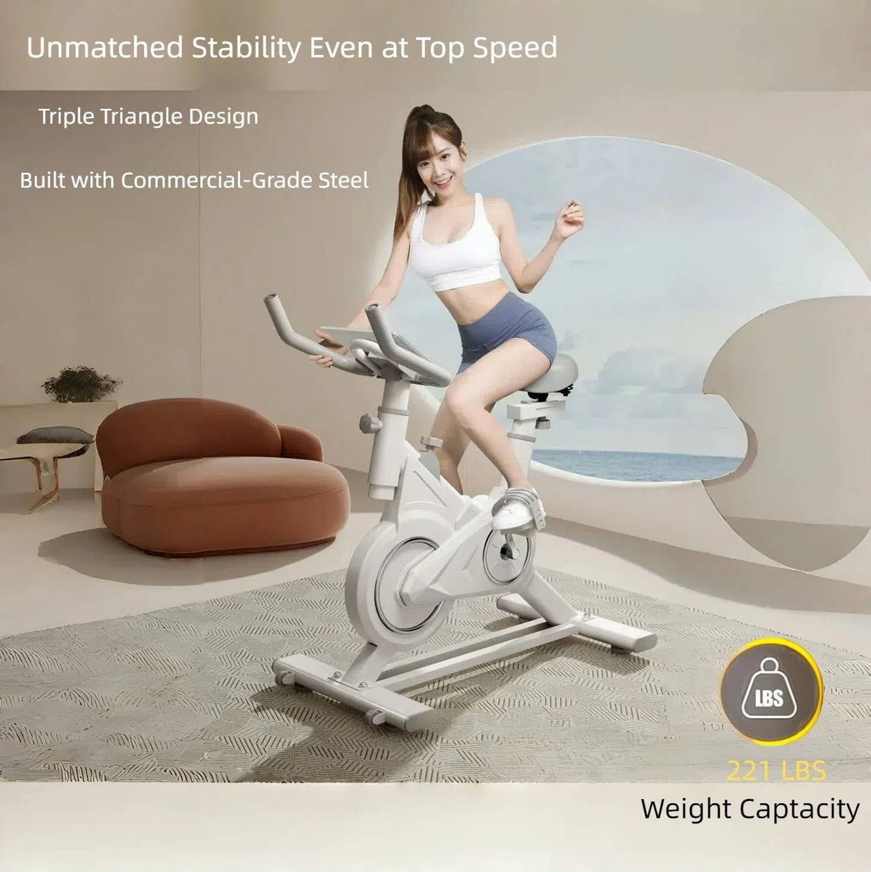Magnetic Indoor Cycling Bike Silent Belt Drive LCD Tablet Holder 264lb Capacity - Kwikley