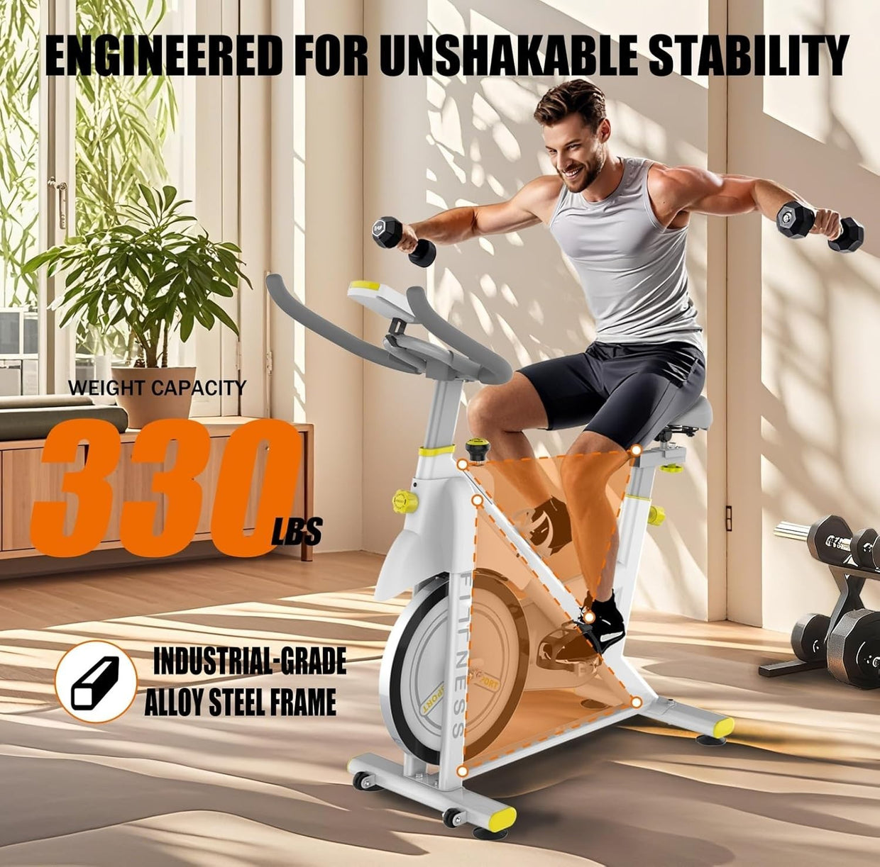 Magnetic Indoor Exercise Bike w/ 30lb Flywheel, LCD Monitor & 330lb Capacity - Kwikley
