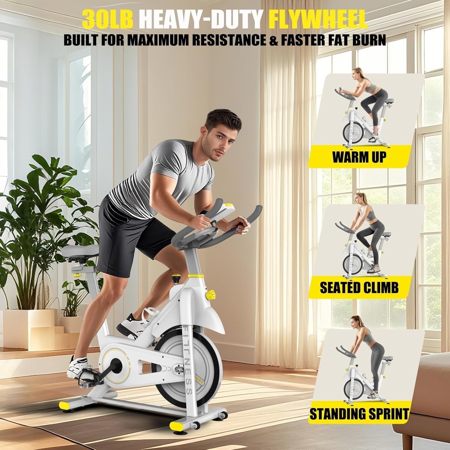Magnetic Indoor Exercise Bike w/ 30lb Flywheel, LCD Monitor & 330lb Capacity - Kwikley