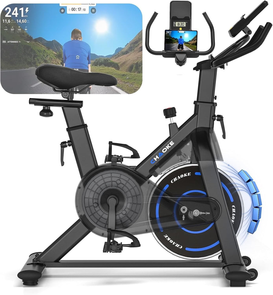 Magnetic Indoor Exercise Bike w/ App, LCD Monitor, Heavy Flywheel & 150kg Max - Kwikley