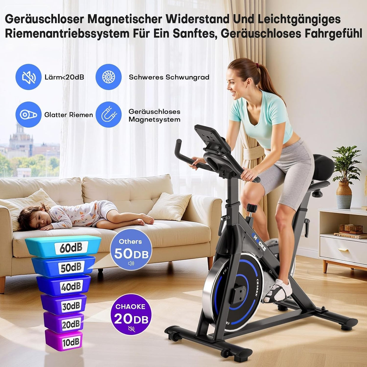 Magnetic Indoor Exercise Bike w/ App, LCD Monitor, Heavy Flywheel & 150kg Max - Kwikley