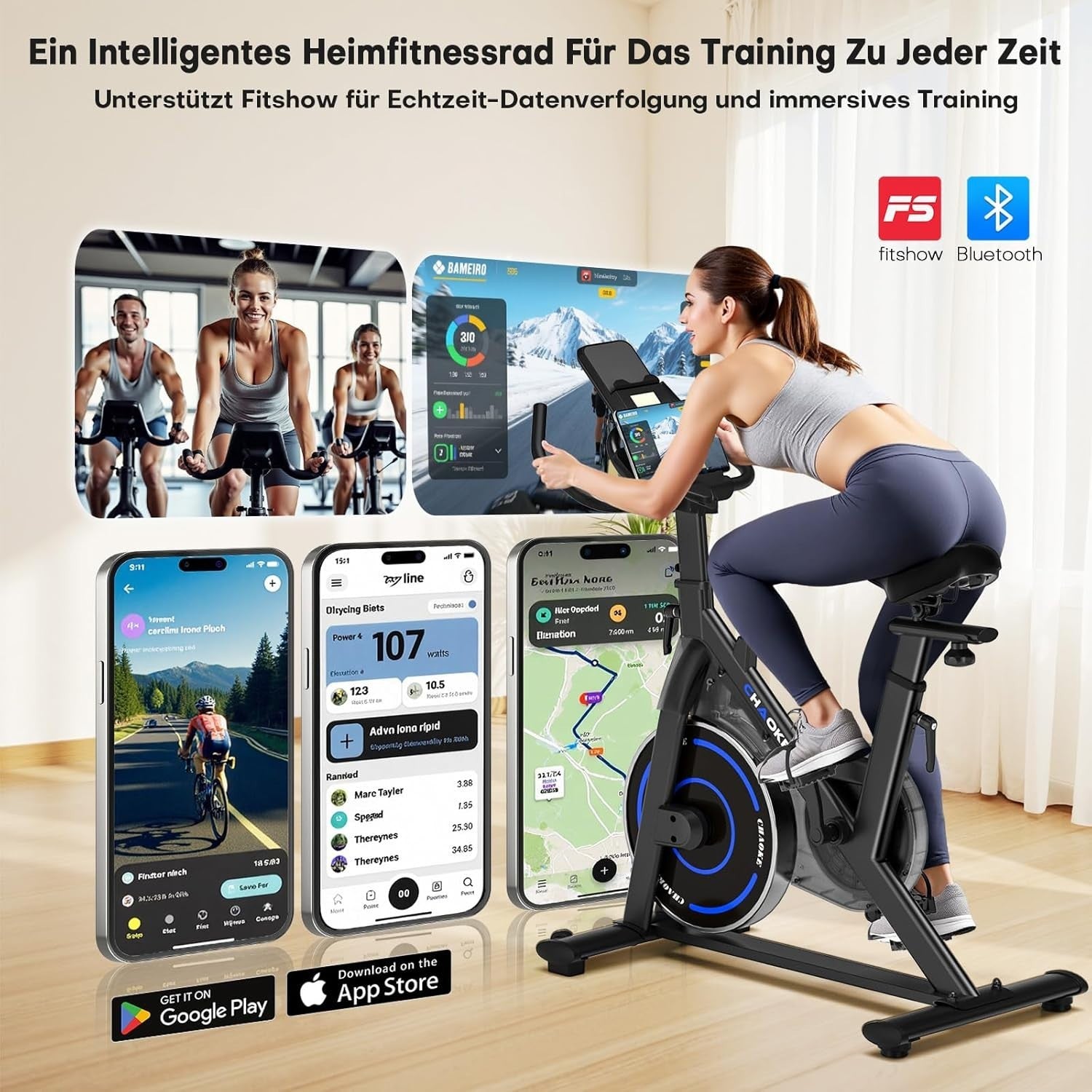 Magnetic Indoor Exercise Bike w/ App, LCD Monitor, Heavy Flywheel & 150kg Max - Kwikley