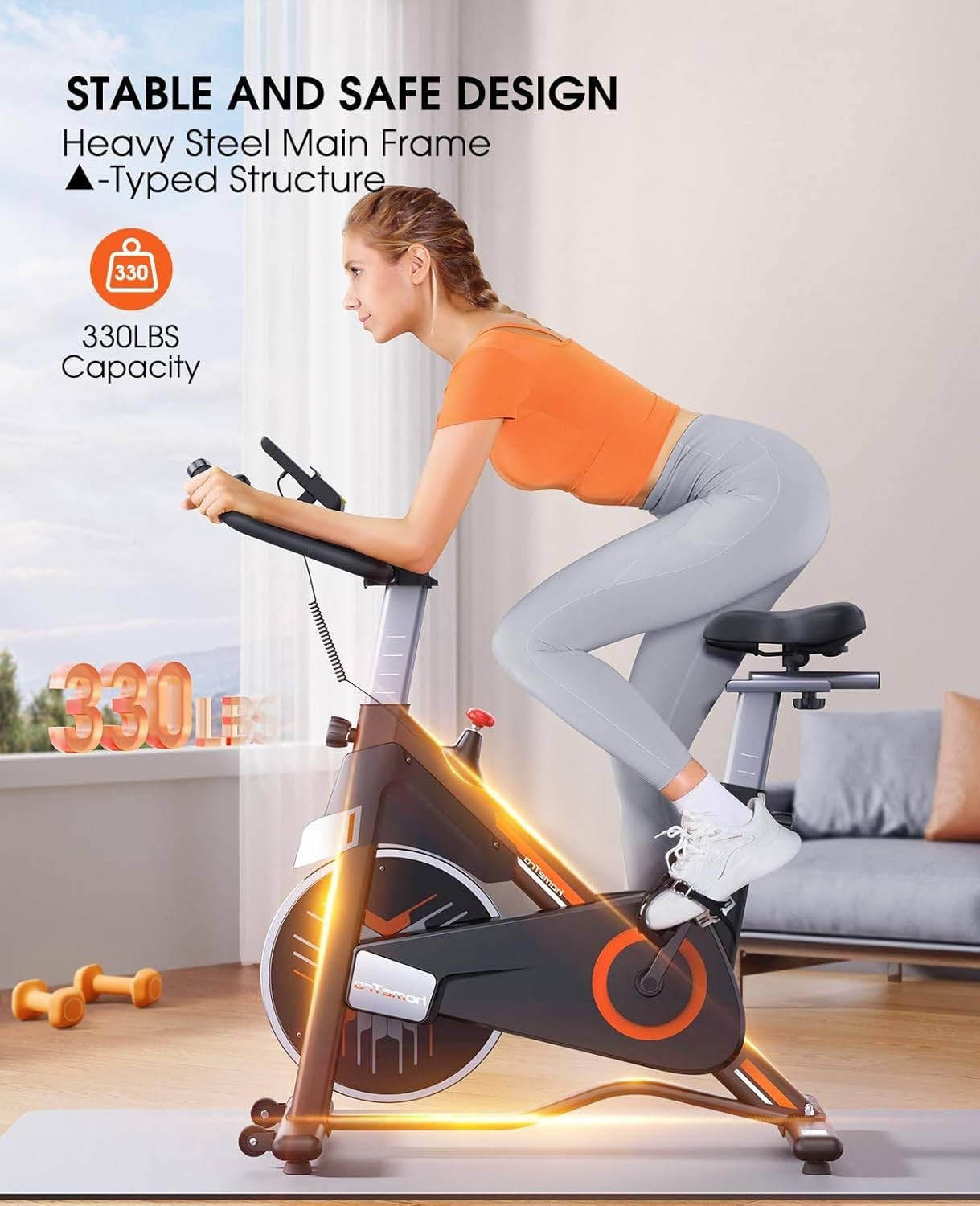 Magnetic Indoor Exercise Bike w/ LCD Monitor, 15kg Flywheel, Quiet & 330lb Cap - Kwikley