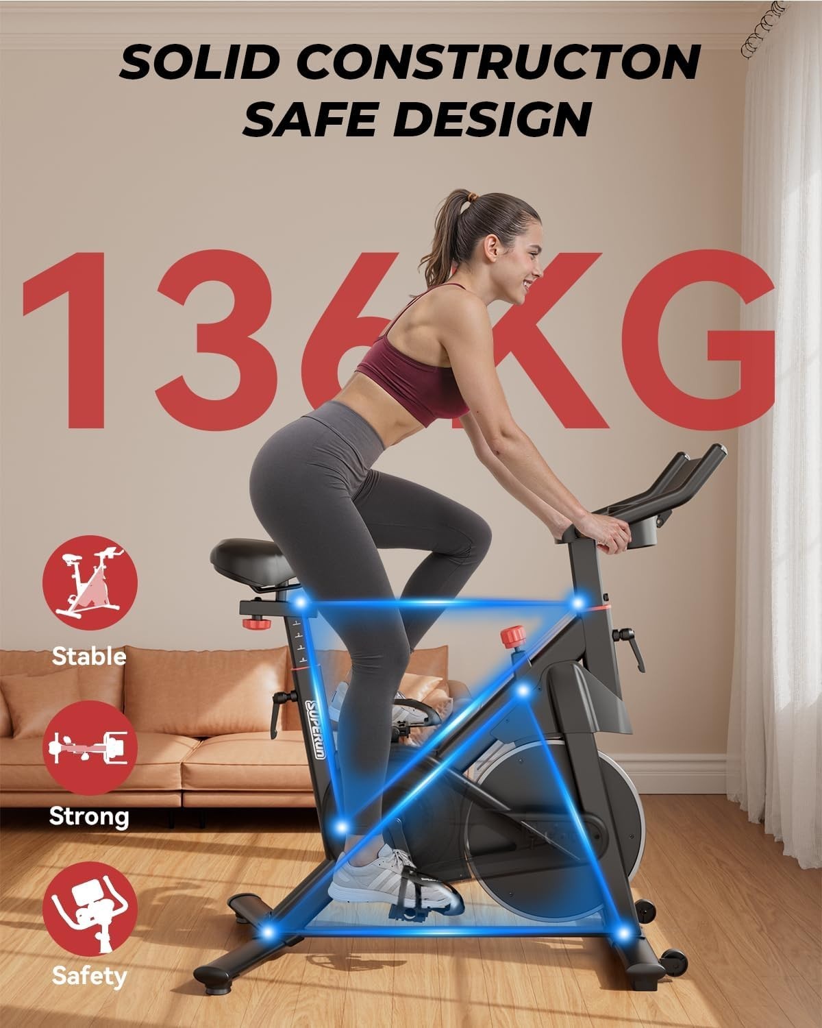 Magnetic Indoor Exercise Bike w/ LCD Monitor, APP Tracking & Adjustable Seat - Kwikley