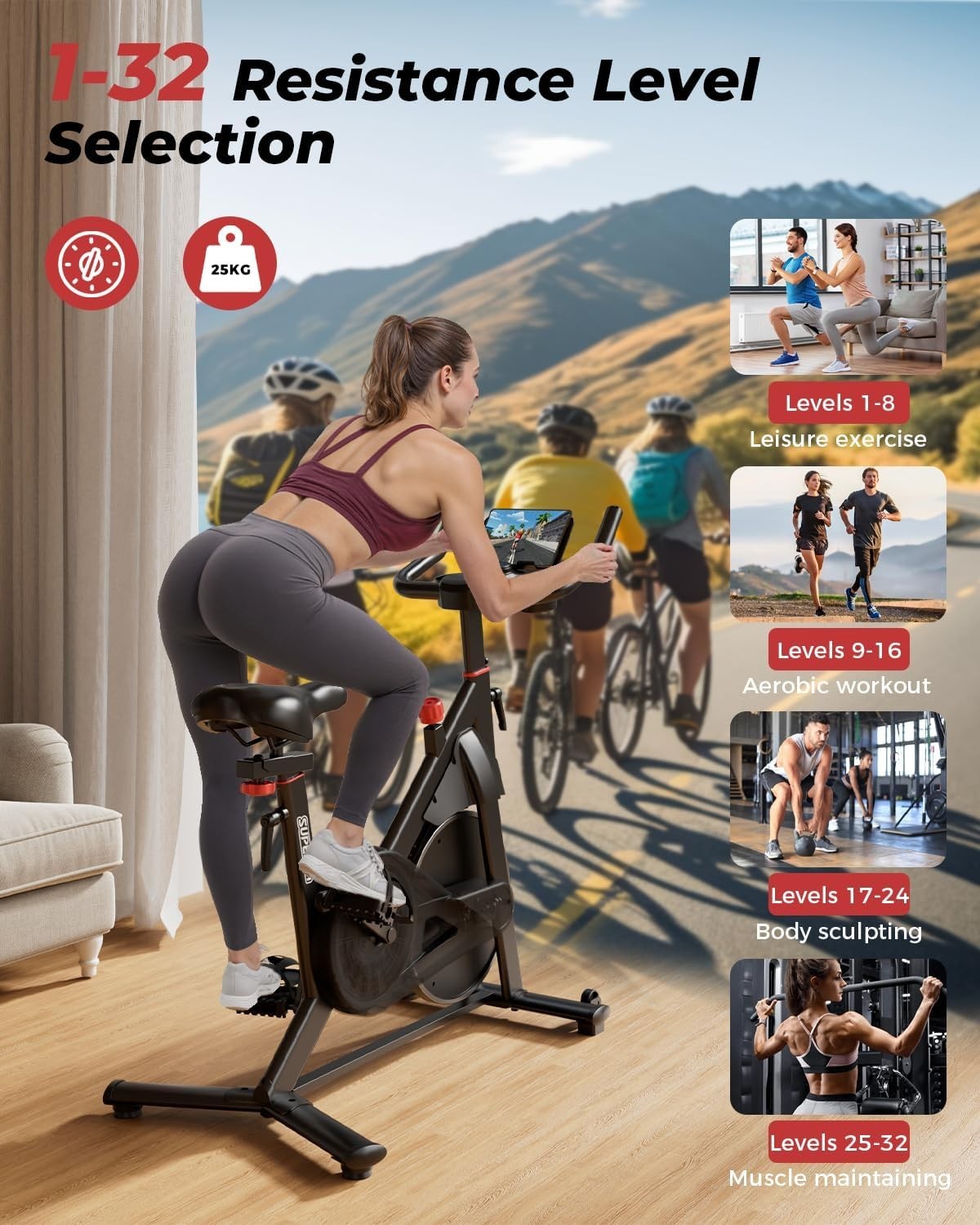 Magnetic Indoor Exercise Bike w/ LCD Monitor, APP Tracking & Adjustable Seat - Kwikley