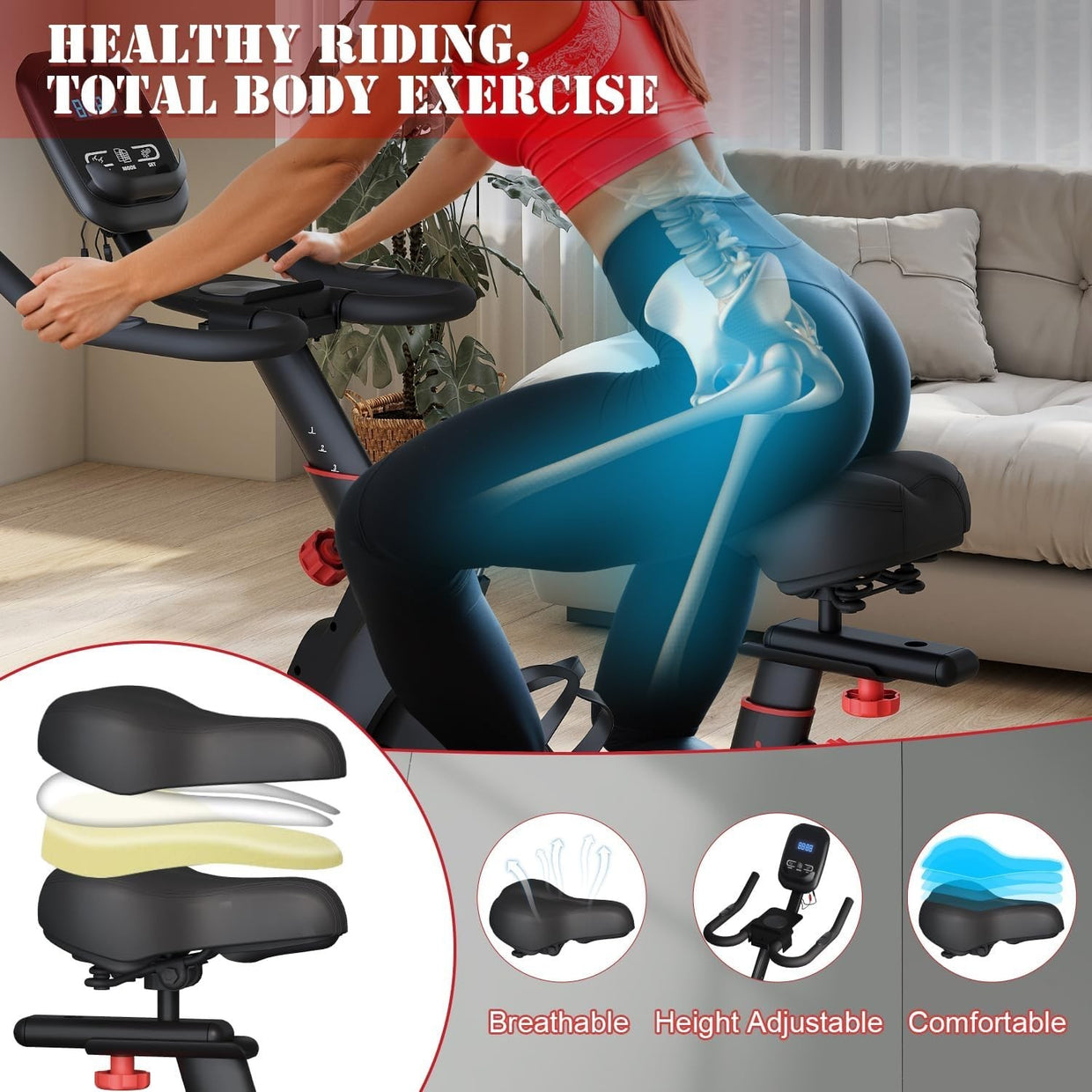 Magnetic Indoor Exercise Bike w/ LCD Monitor, Heart Rate & Adjustable Seat 150kg - Kwikley