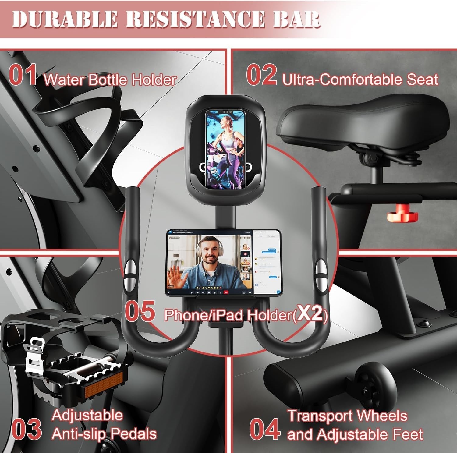 Magnetic Indoor Exercise Bike w/ LCD Monitor, Heart Rate & Adjustable Seat 150kg - Kwikley
