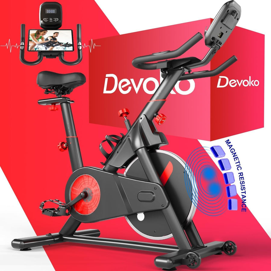 Magnetic Indoor Exercise Bike w/ LCD Monitor, Heart Rate & Adjustable Seat 150kg - Kwikley
