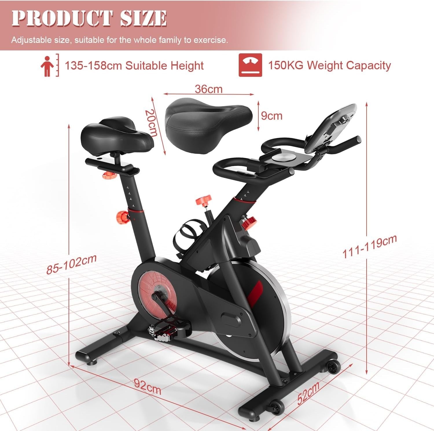 Magnetic Indoor Exercise Bike w/ LCD Monitor, Heart Rate & Adjustable Seat 150kg - Kwikley