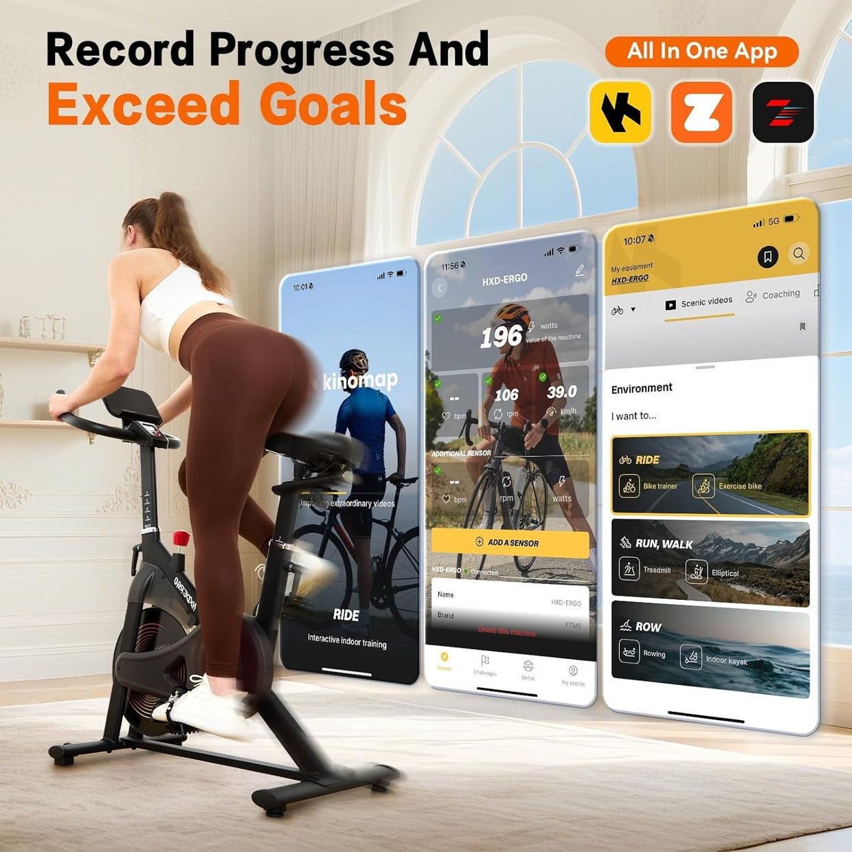 Magnetic Indoor Spin Bike w/ APP, LCD Monitor, Quiet Belt Drive Adjustable Seat - Kwikley