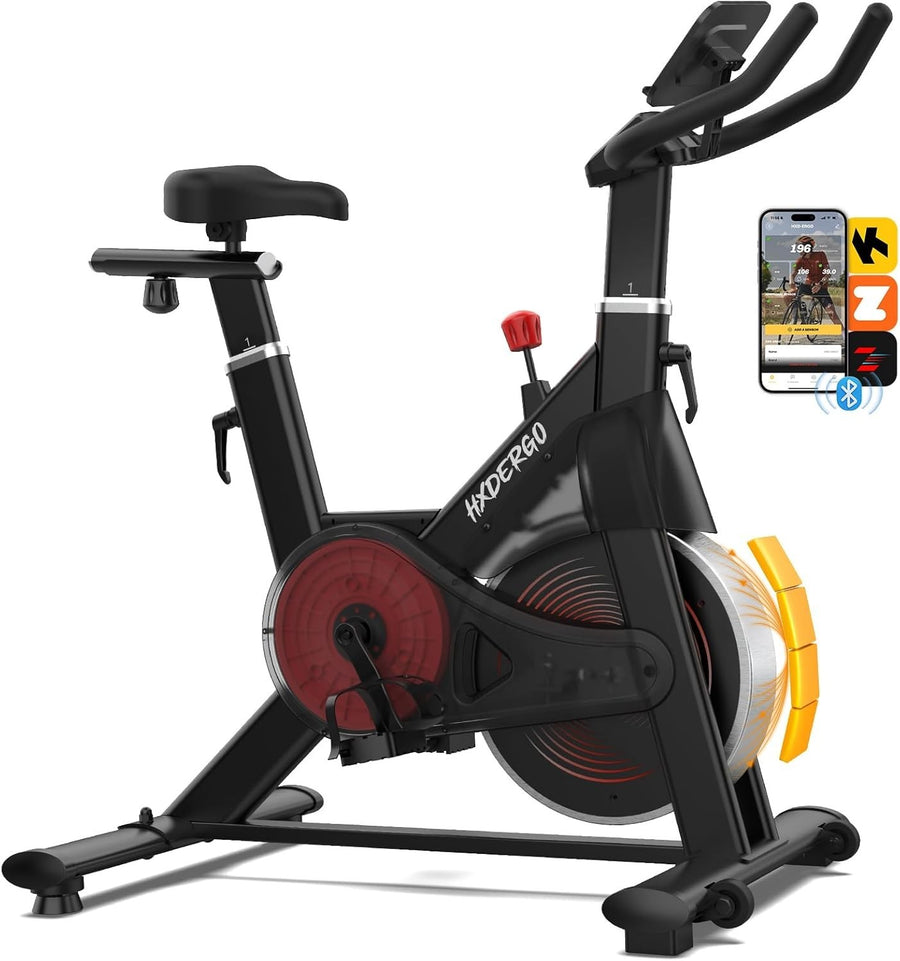 Magnetic Indoor Spin Bike w/ APP, LCD Monitor, Quiet Belt Drive Adjustable Seat - Kwikley