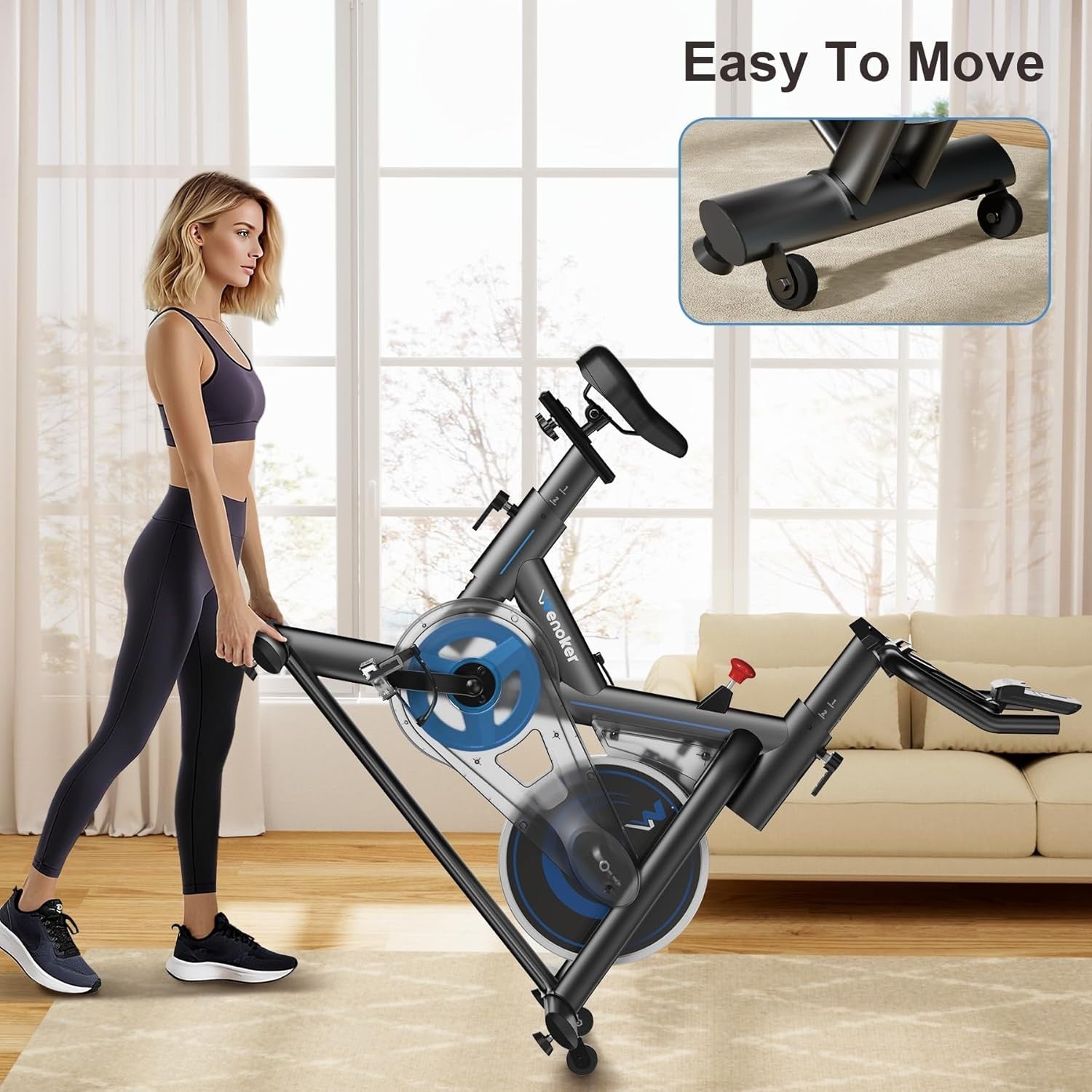 Magnetic Indoor Spin Bike w/ APP Sync, LCD Monitor, Silent Belt Drive 350lb Cap - Kwikley