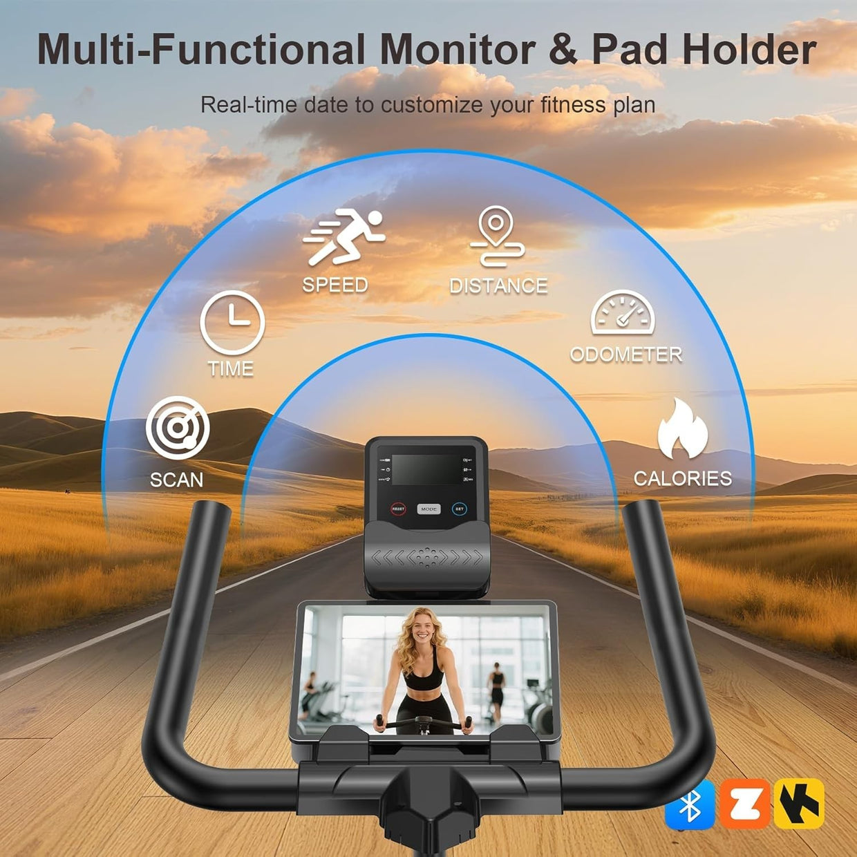 Magnetic Indoor Spin Bike w/ APP Sync, LCD Monitor, Silent Belt Drive 350lb Cap - Kwikley