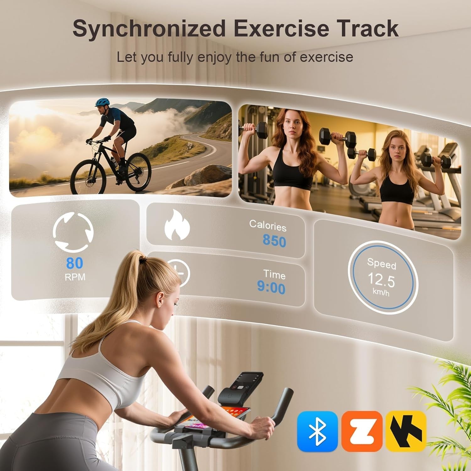 Magnetic Indoor Spin Bike w/ APP Sync, LCD Monitor, Silent Belt Drive 350lb Cap - Kwikley