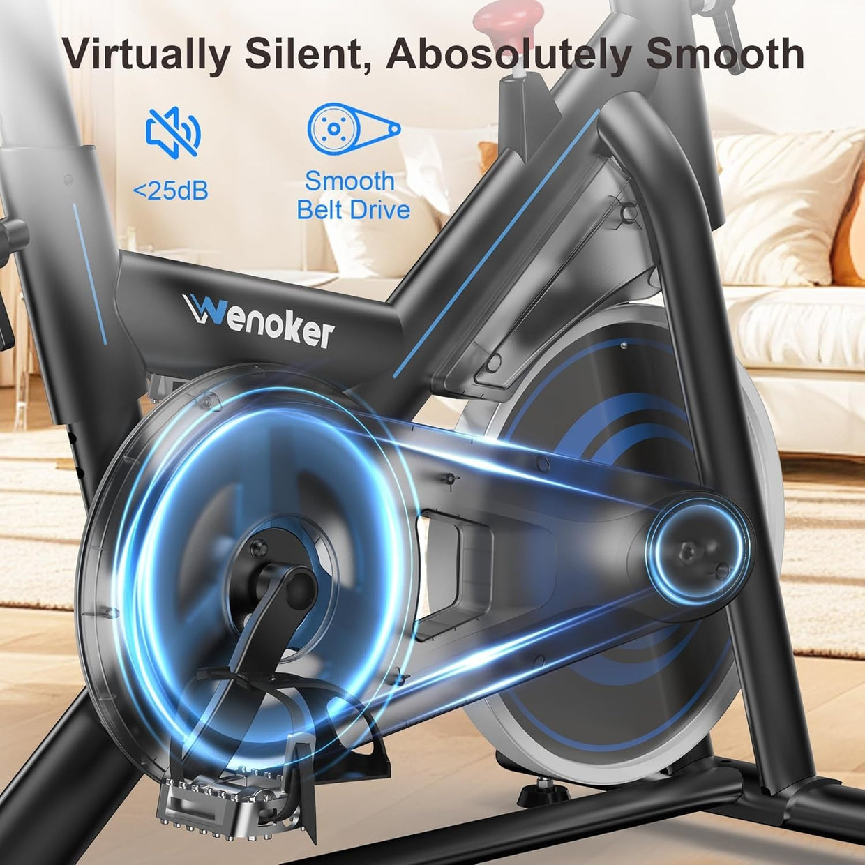 Magnetic Indoor Spin Bike w/ APP Sync, LCD Monitor, Silent Belt Drive 350lb Cap - Kwikley