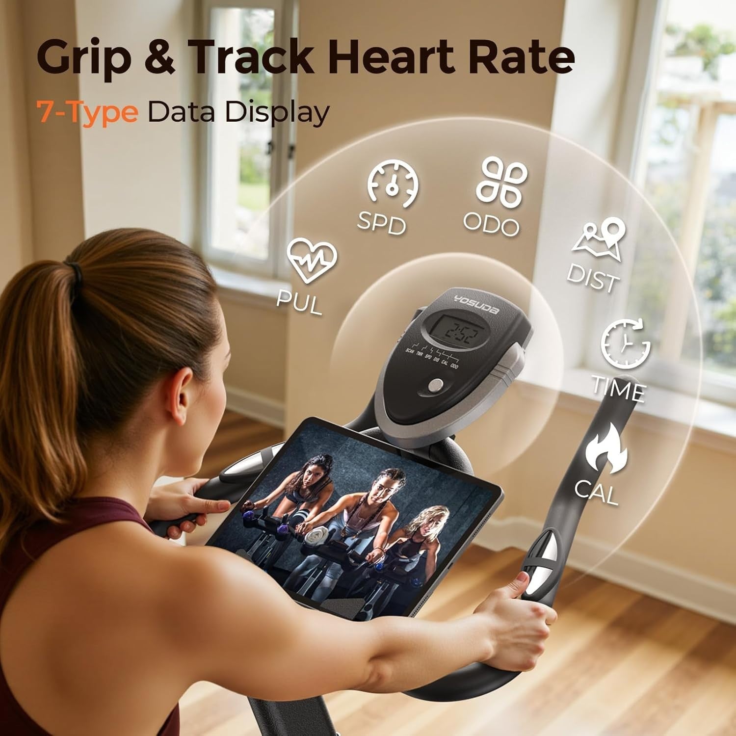 Magnetic Indoor Spin Bike w/ LCD Display, App Sync, 30lb Flywheel & 300lb Cap - Kwikley