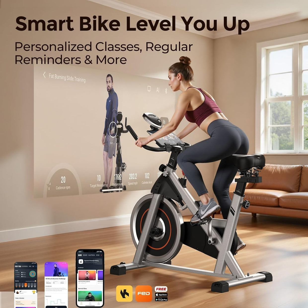 Magnetic Indoor Spin Bike w/ LCD Display, App Sync, 30lb Flywheel & 300lb Cap - Kwikley