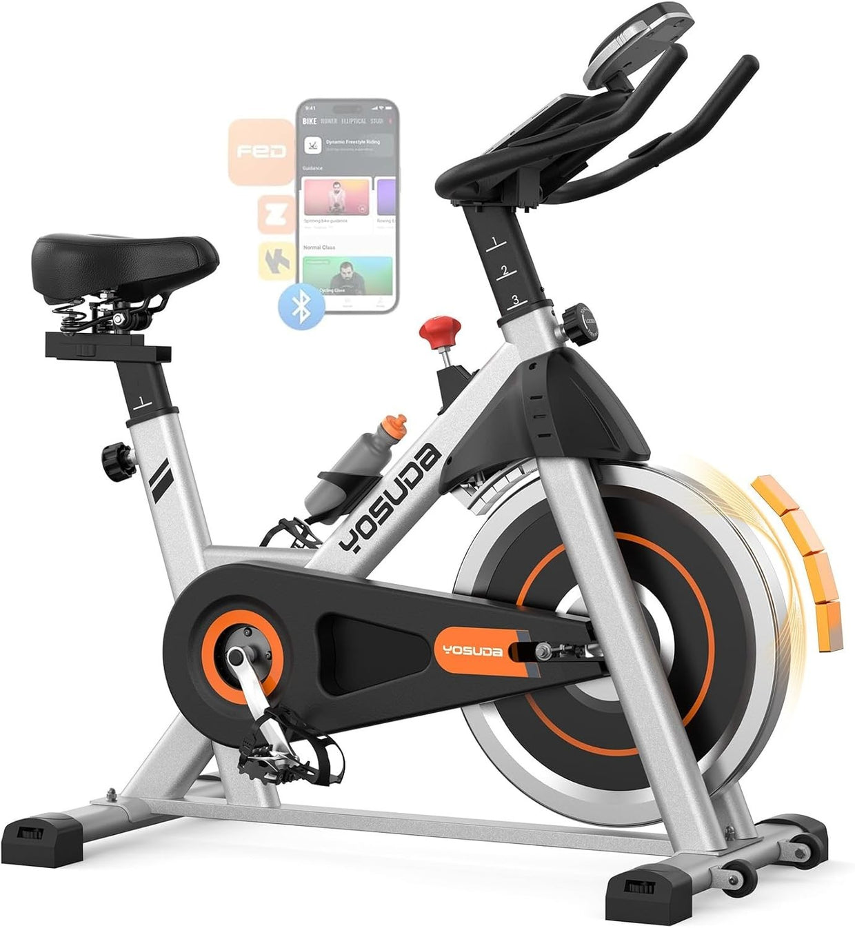 Magnetic Indoor Spin Bike w/ LCD Display, App Sync, 30lb Flywheel & 300lb Cap - Kwikley