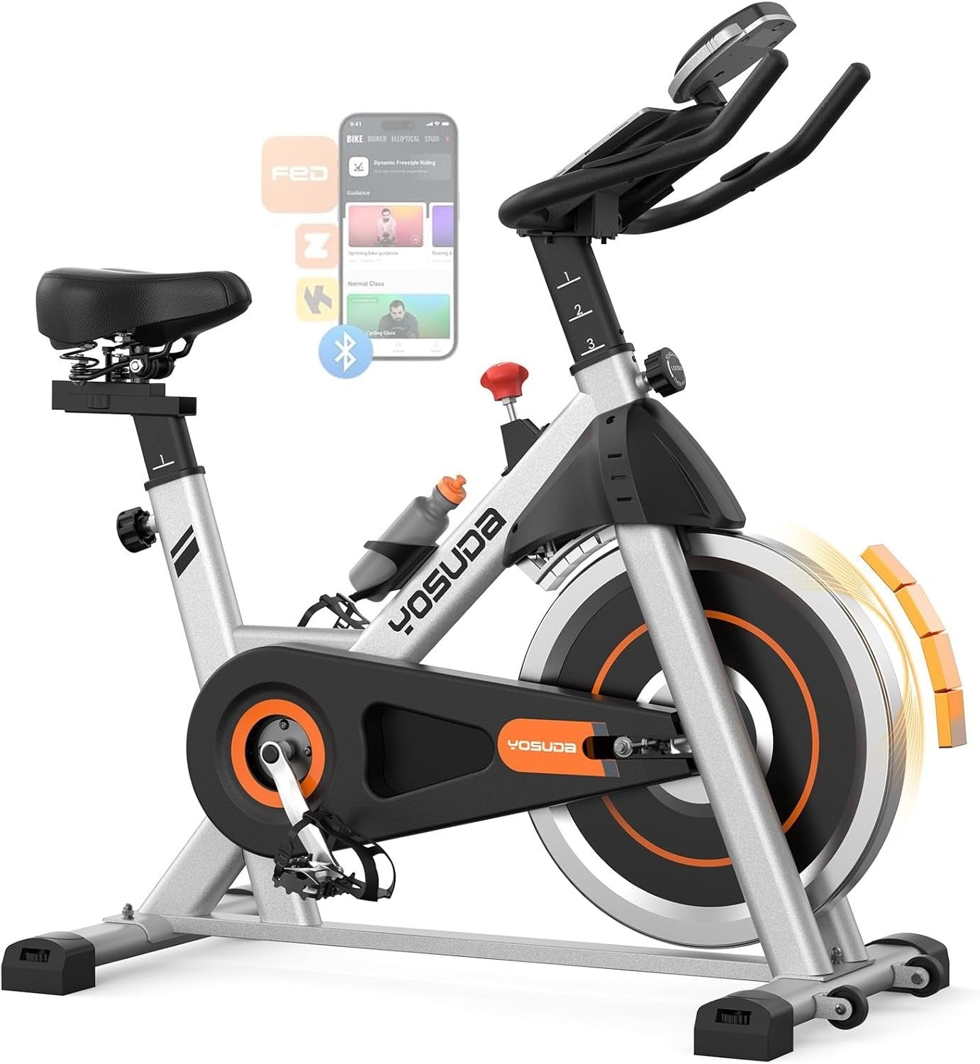 Magnetic Indoor Spin Bike w/ LCD Display, App Sync, 30lb Flywheel & 300lb Cap - Kwikley
