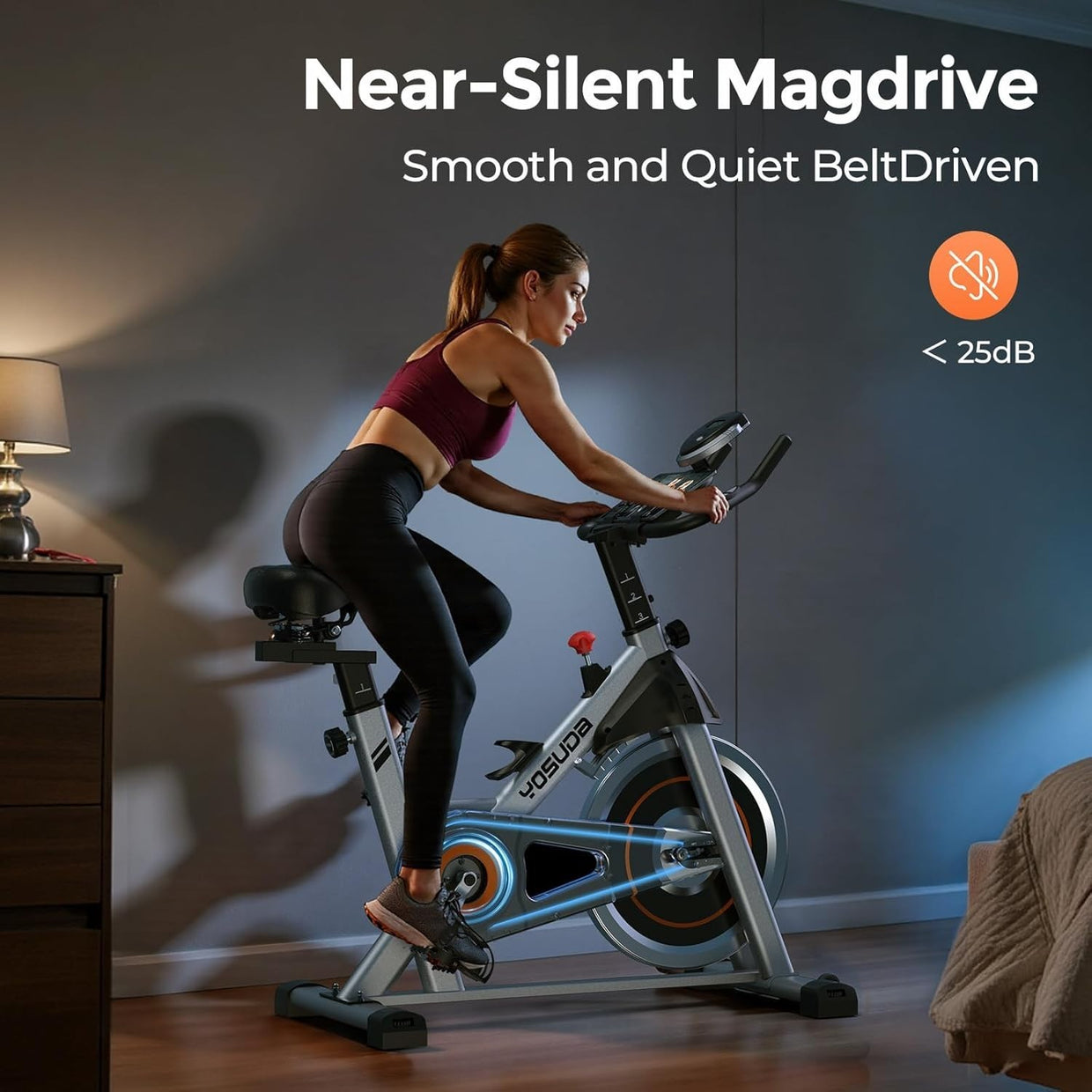 Magnetic Indoor Spin Bike w/ LCD Display, App Sync, 30lb Flywheel & 300lb Cap - Kwikley