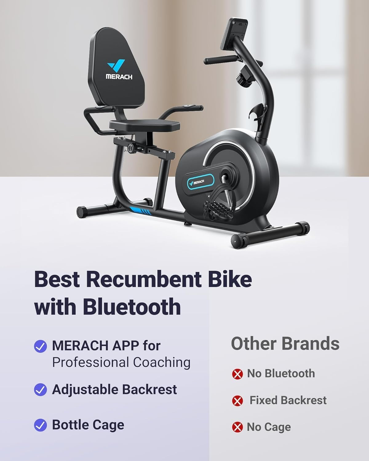 Magnetic Recumbent Exercise Bike w/ Bluetooth App, LCD Display & HR Sensors - Kwikley