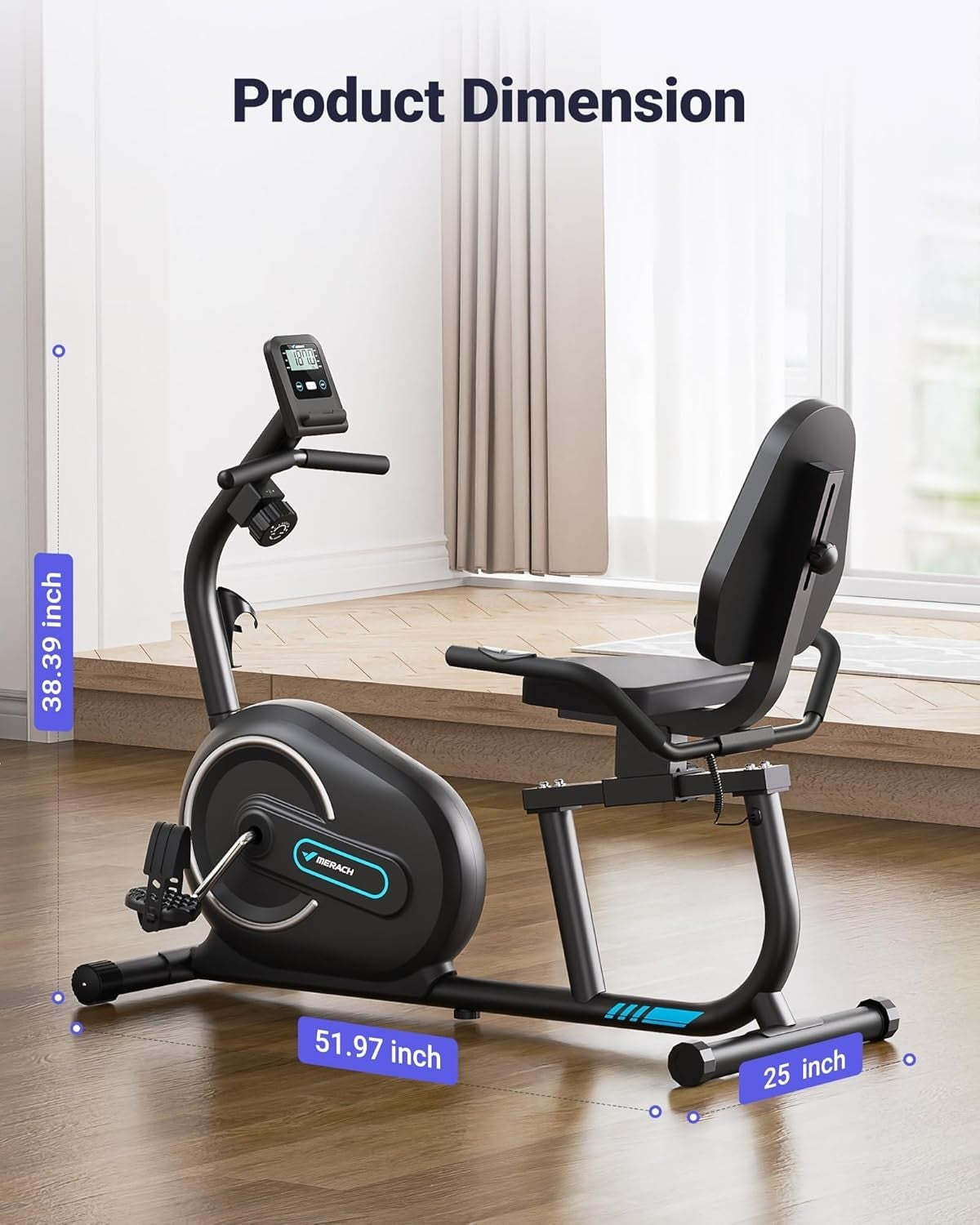 Magnetic Recumbent Exercise Bike w/ Bluetooth App, LCD Display & HR Sensors - Kwikley
