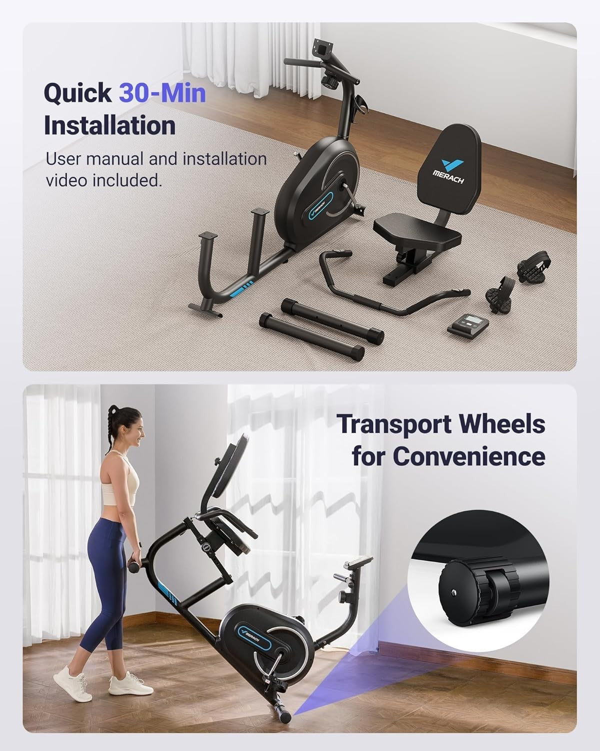 Magnetic Recumbent Exercise Bike w/ Bluetooth App, LCD Display & HR Sensors - Kwikley