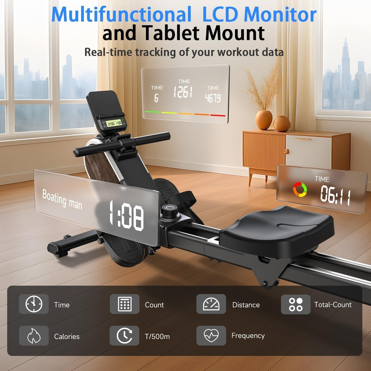 Magnetic Rowing Machine 16 - Level Quiet Dual Rail Foldable Home Rower 160kg - Kwikley