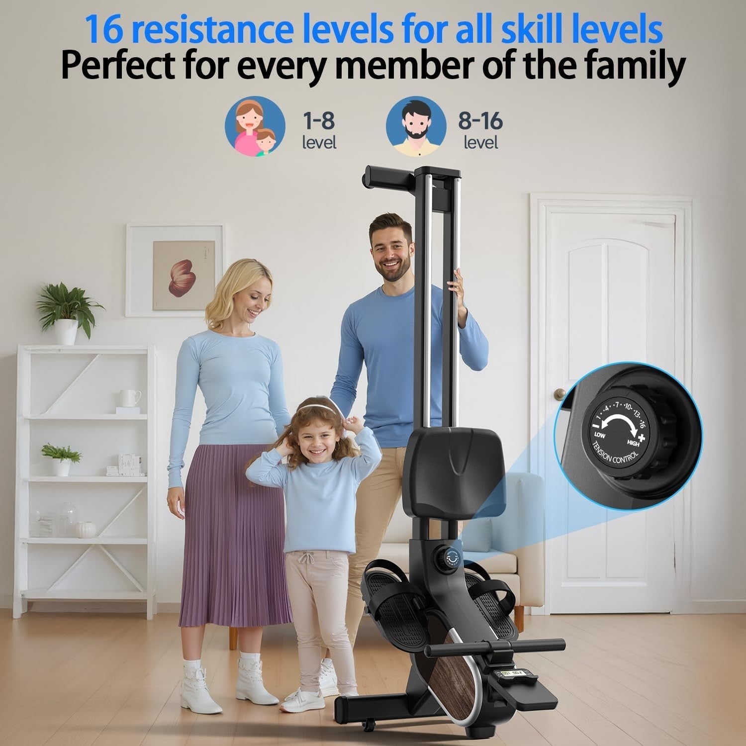 Magnetic Rowing Machine 16 - Level Quiet Dual Rail Foldable Home Rower 160kg - Kwikley