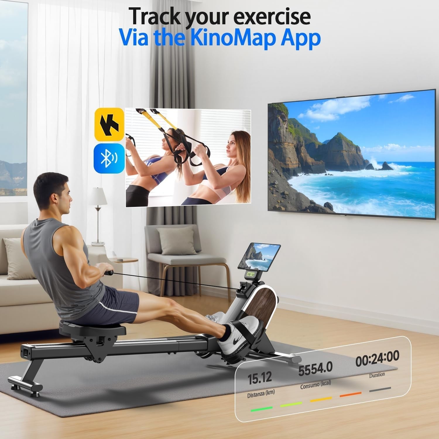 Magnetic Rowing Machine 16 - Level Quiet Dual Rail Foldable Home Rower 160kg - Kwikley
