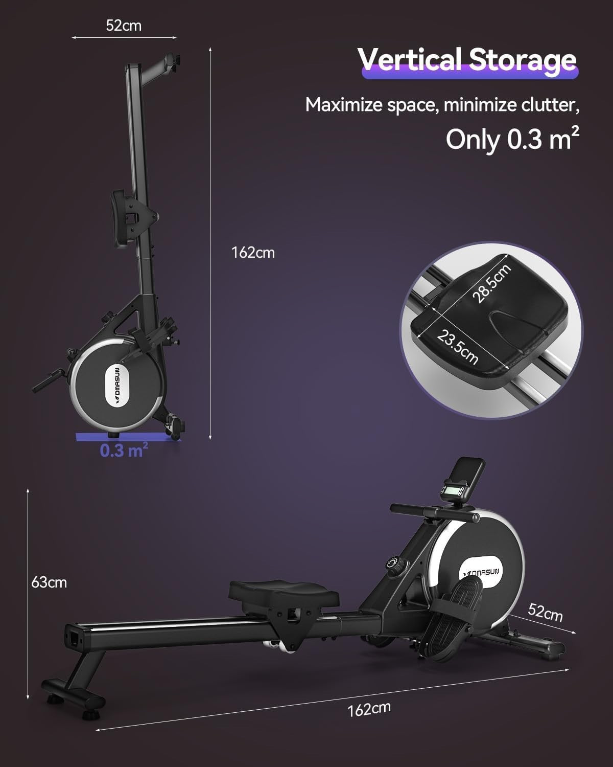 Magnetic Rowing Machine 16 - Level Quiet Dual Rail Foldable Home Rower 350lb - Kwikley