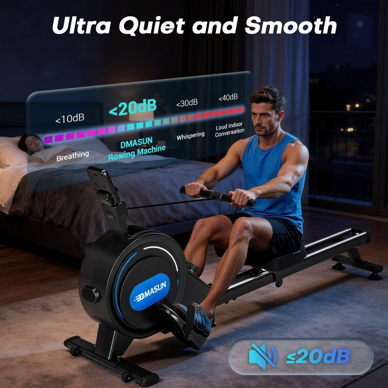 Magnetic Rowing Machine 16 - Level Quiet Dual Rail Foldable Rower 350lb Home Gym - Kwikley