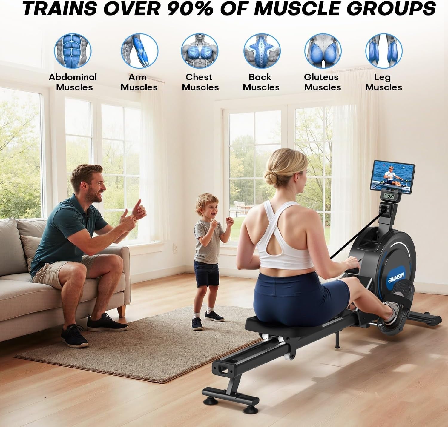Magnetic Rowing Machine 16 - Level Quiet Dual Rail Foldable Rower 350lb Home Gym - Kwikley
