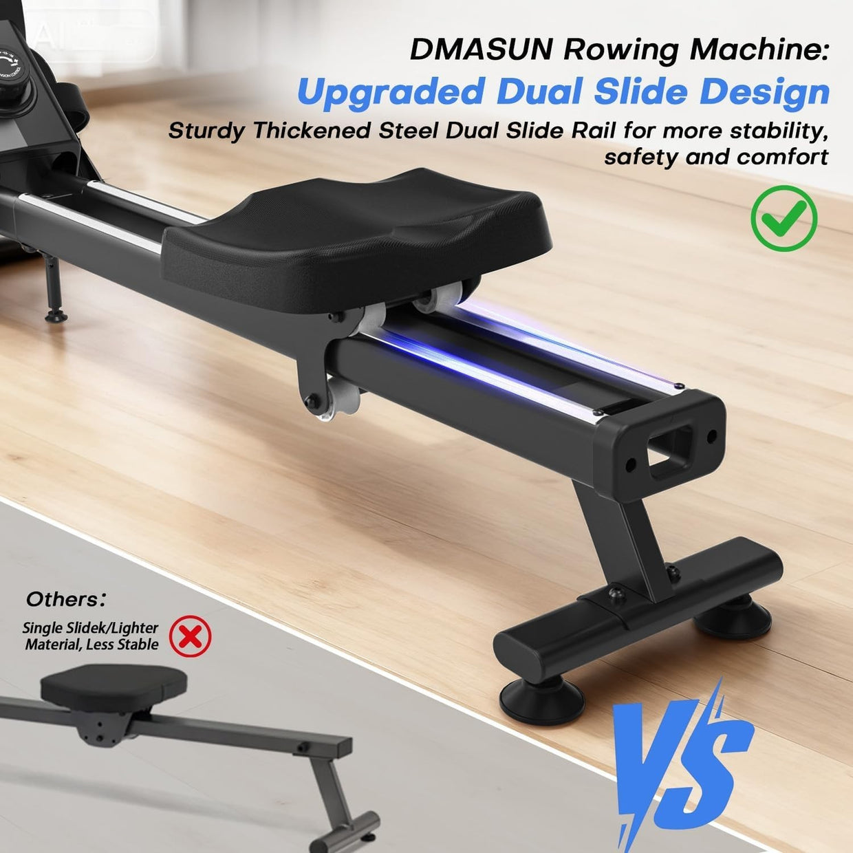 Magnetic Rowing Machine 16 - Level Quiet Dual Rail Foldable Rower 350lb Home Gym - Kwikley