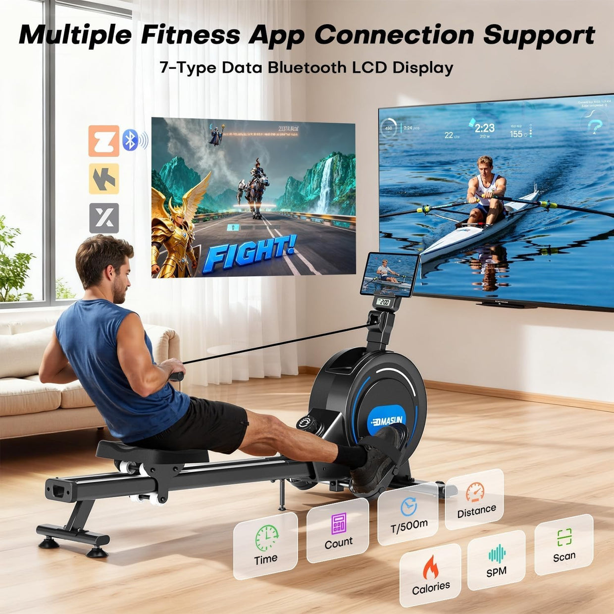 Magnetic Rowing Machine 16 - Level Quiet Dual Rail Foldable Rower 350lb Home Gym - Kwikley