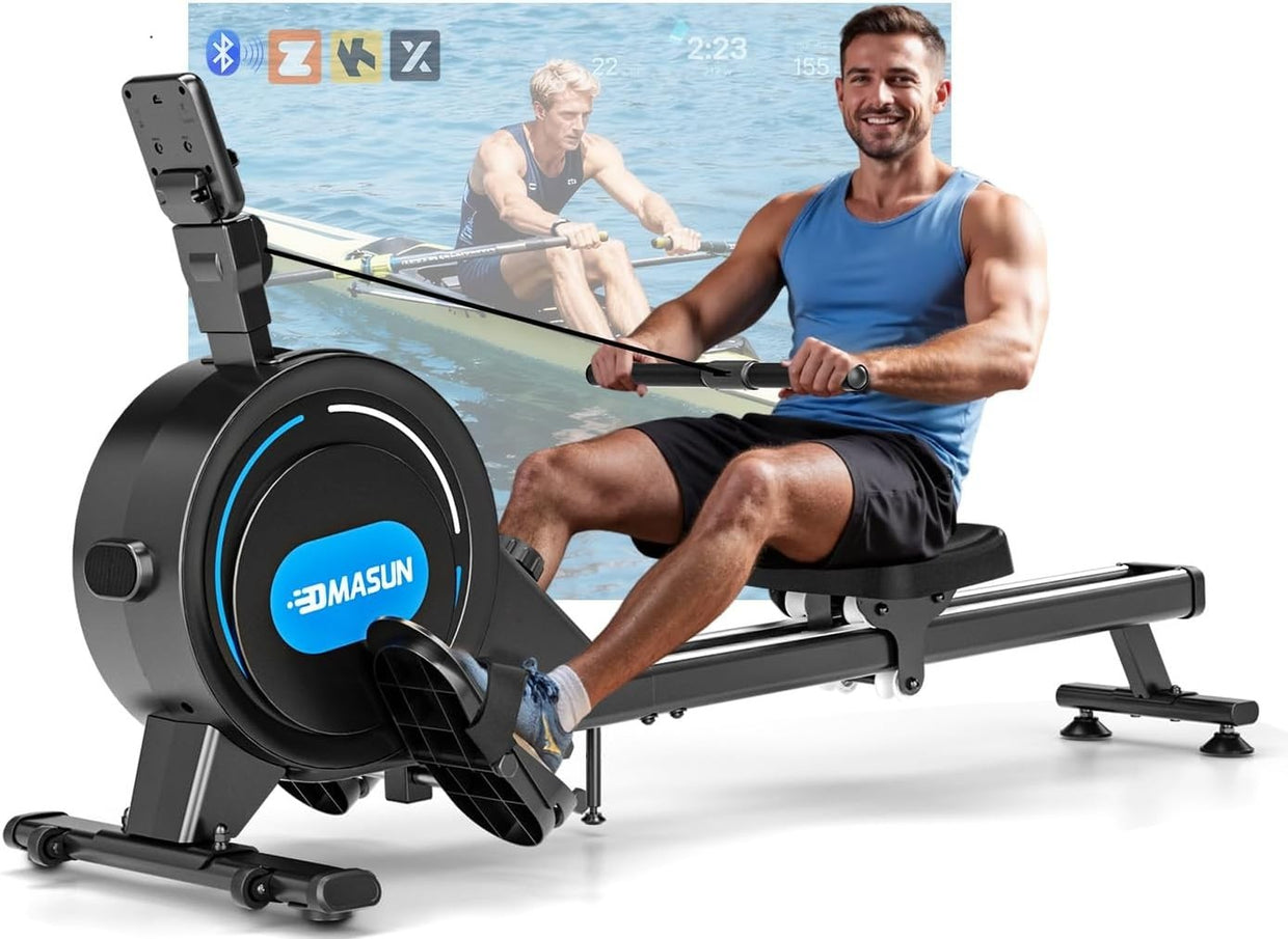 Magnetic Rowing Machine 16 - Level Quiet Dual Rail Foldable Rower 350lb Home Gym - Kwikley