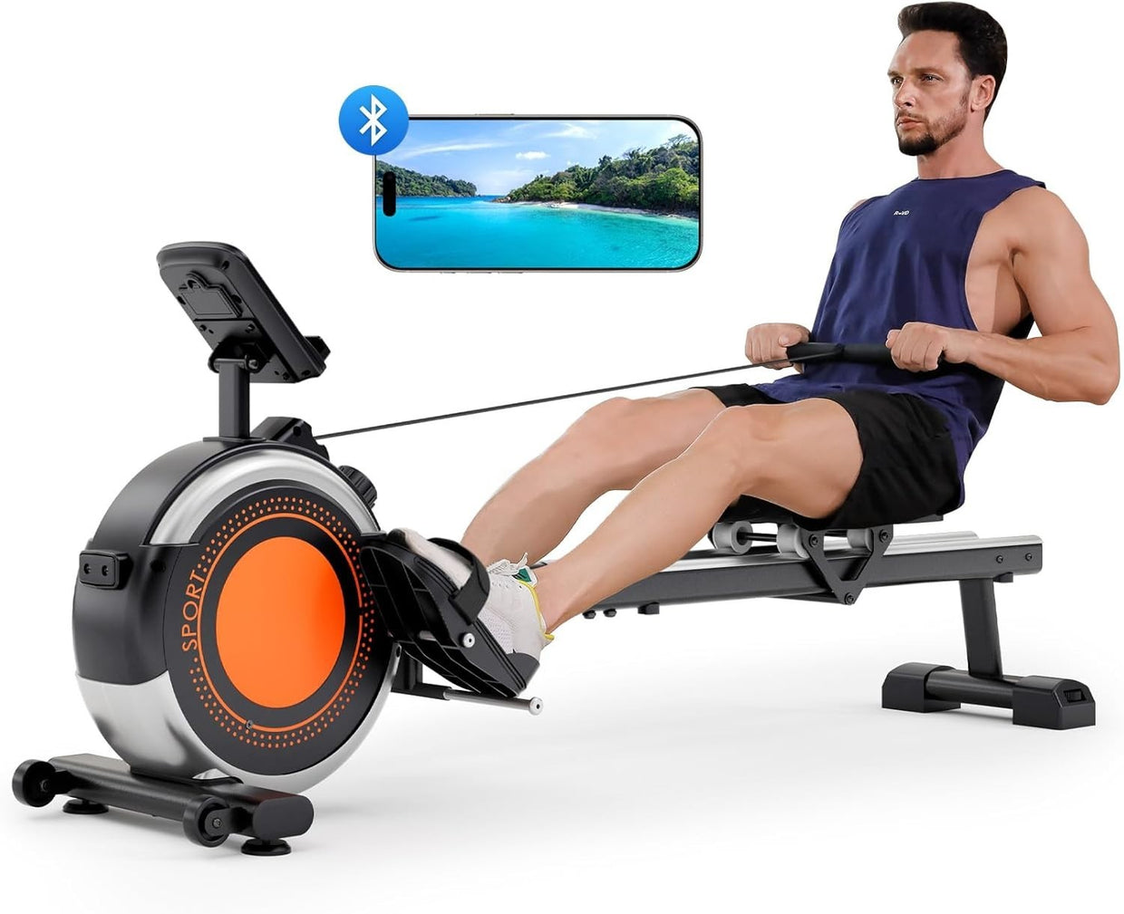 Magnetic Rowing Machine 16 - Level Quiet Resistance Bluetooth LCD Dual Rail 350LB - Kwikley