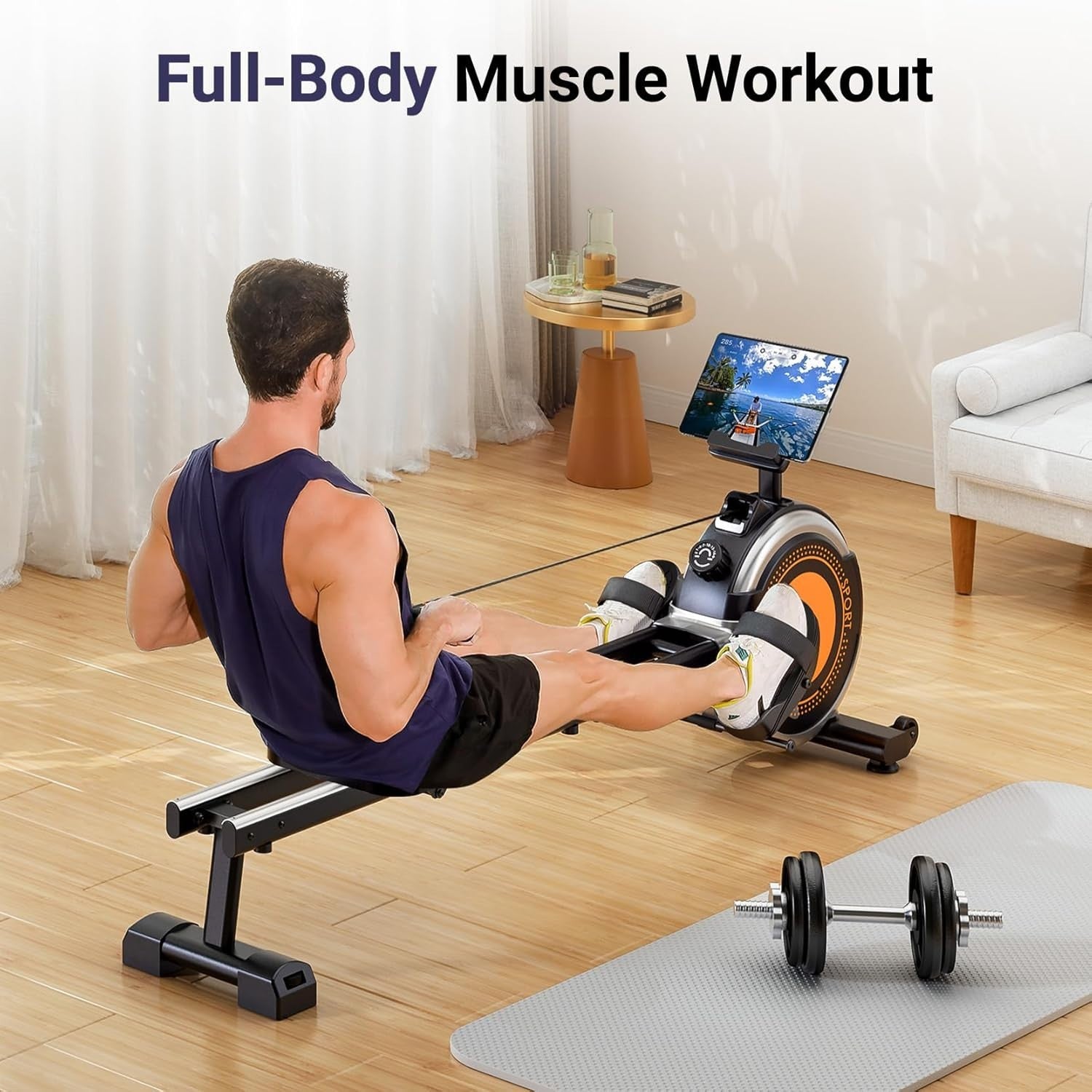 Magnetic Rowing Machine 16 - Level Quiet Resistance Bluetooth LCD Dual Rail 350LB - Kwikley