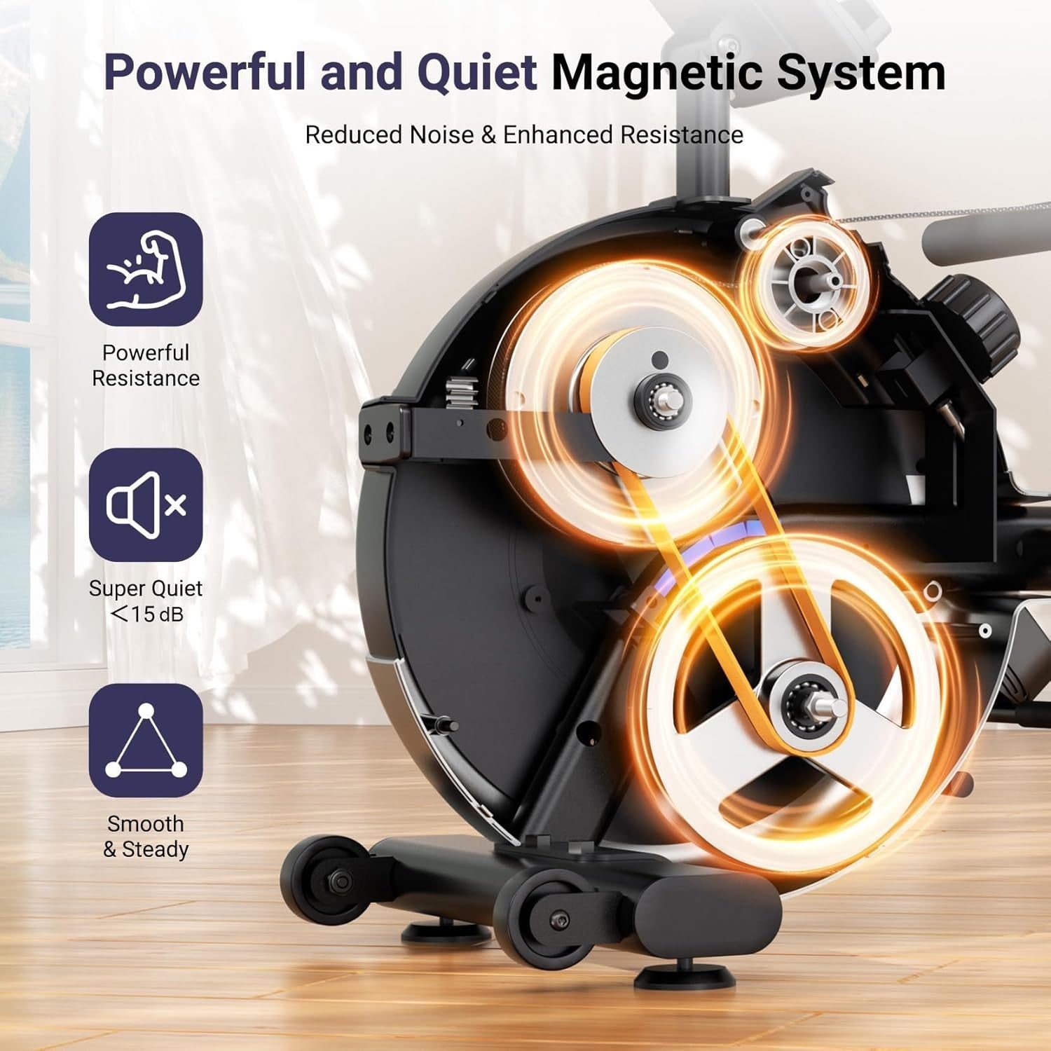 Magnetic Rowing Machine 16 - Level Quiet Resistance Bluetooth LCD Dual Rail 350LB - Kwikley