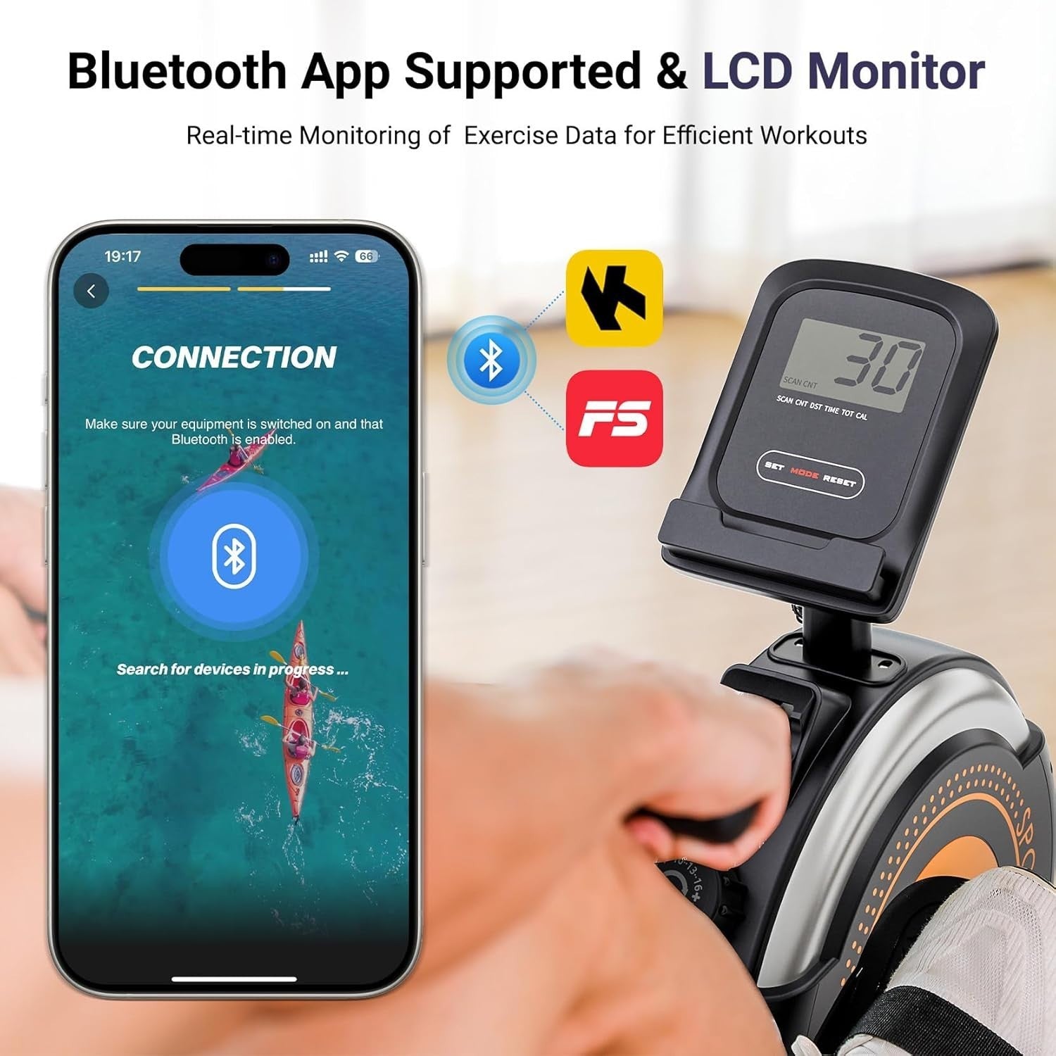 Magnetic Rowing Machine 16 - Level Quiet Resistance Bluetooth LCD Dual Rail 350LB - Kwikley