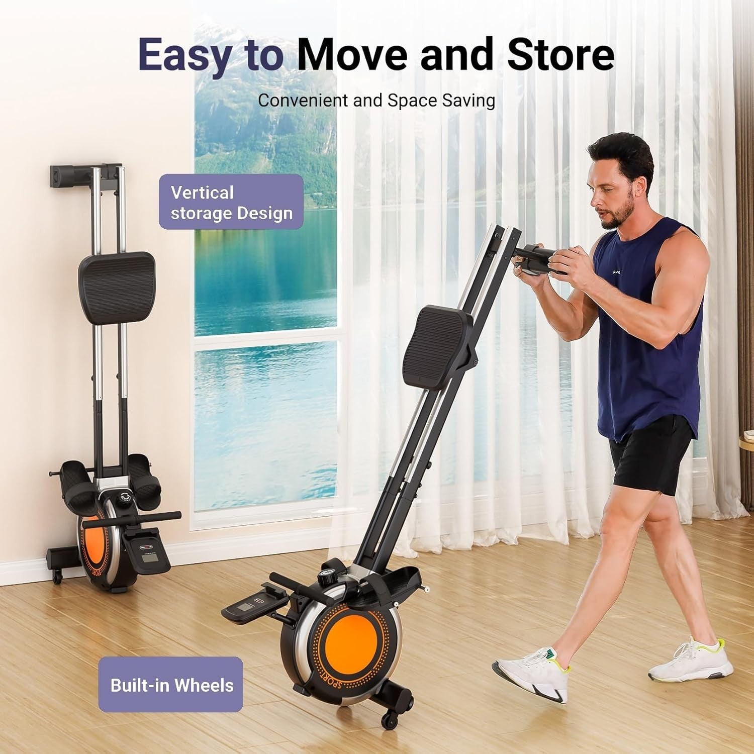 Magnetic Rowing Machine 16 - Level Quiet Resistance Bluetooth LCD Dual Rail 350LB - Kwikley