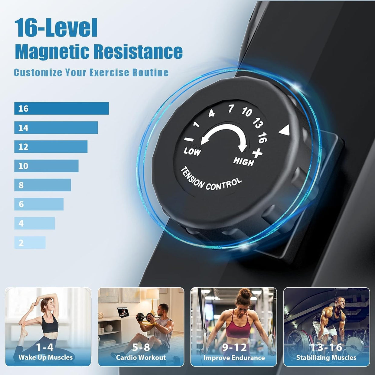 Magnetic Rowing Machine 16 - Level Quiet Resistance LCD Home Gym Rower 160KG - Kwikley
