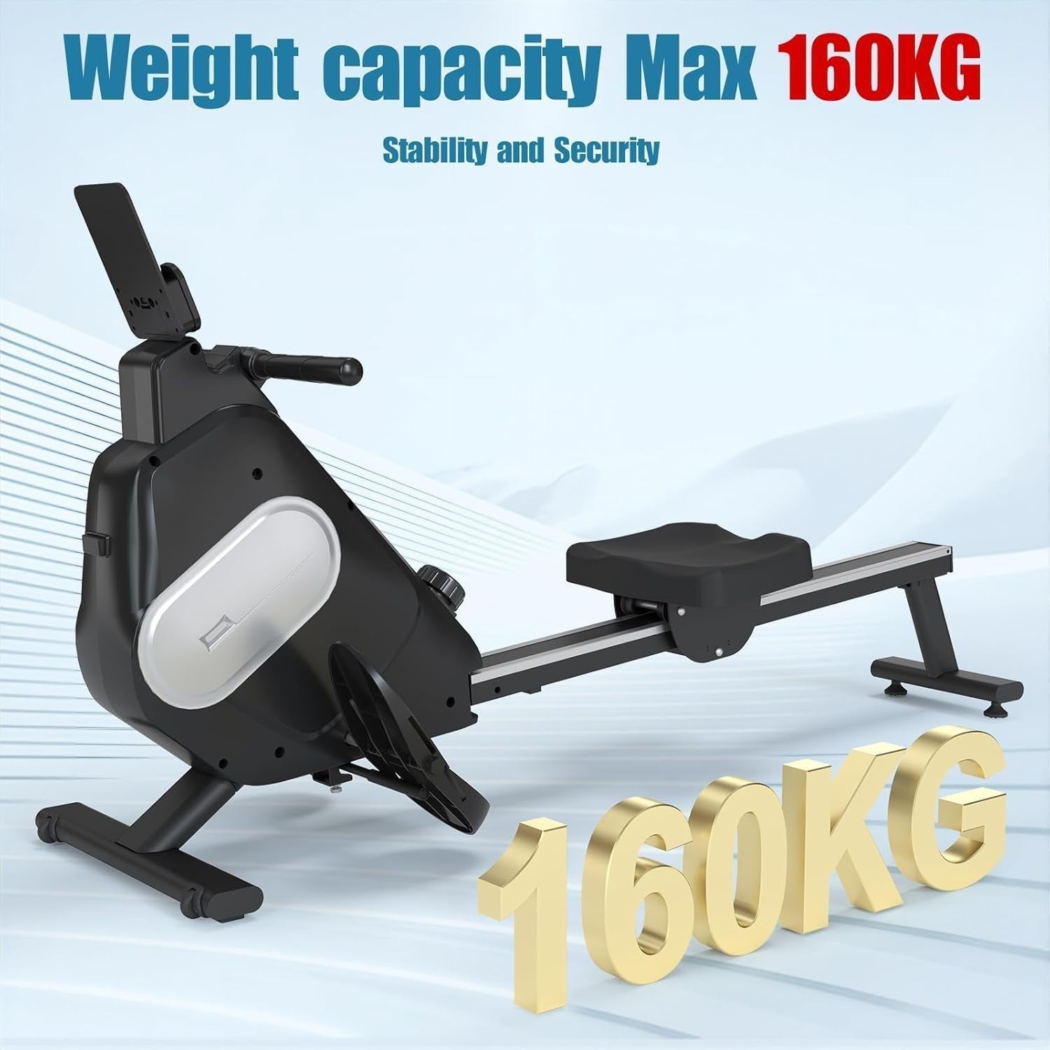 Magnetic Rowing Machine 16 - Level Quiet Resistance LCD Home Gym Rower 160KG - Kwikley
