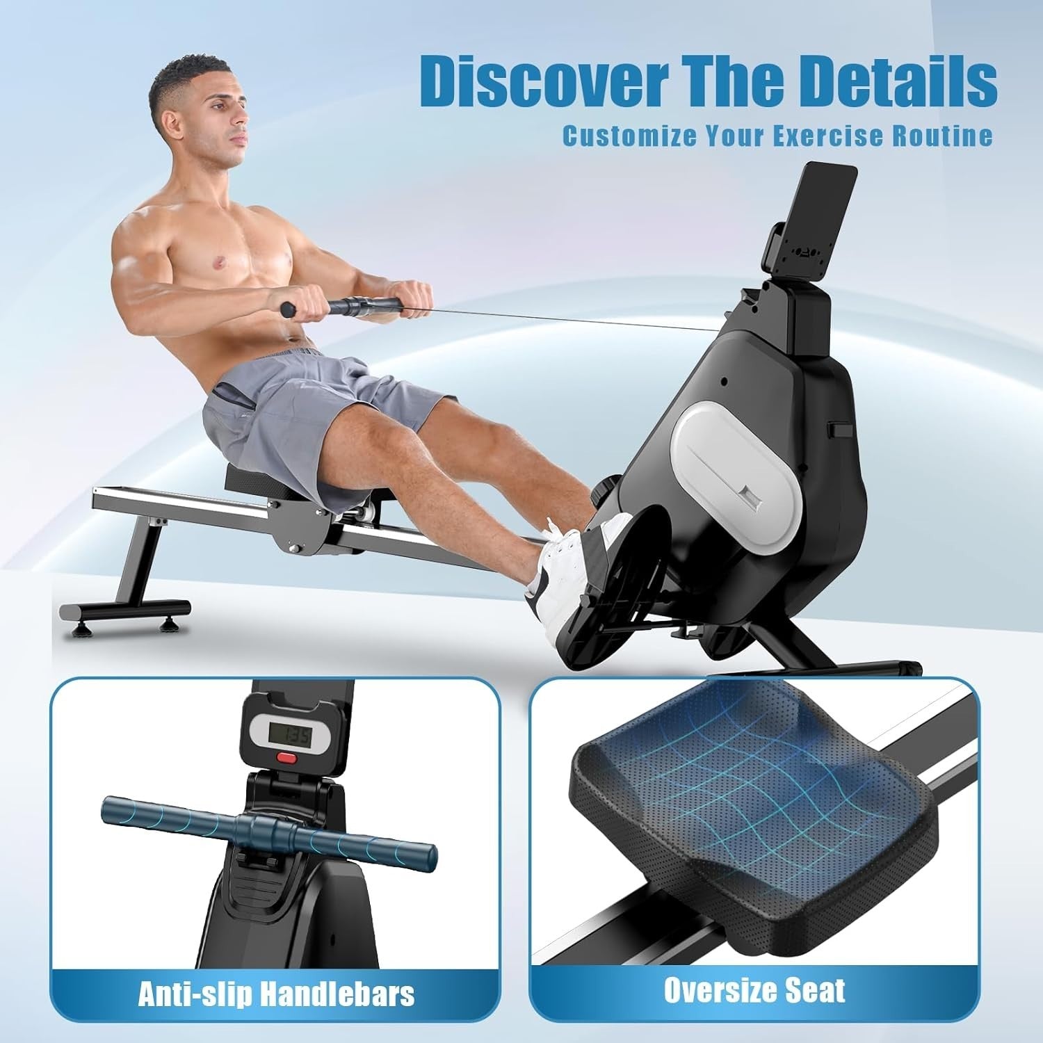 Magnetic Rowing Machine 16 - Level Quiet Resistance LCD Home Rower 160KG Capacity - Kwikley