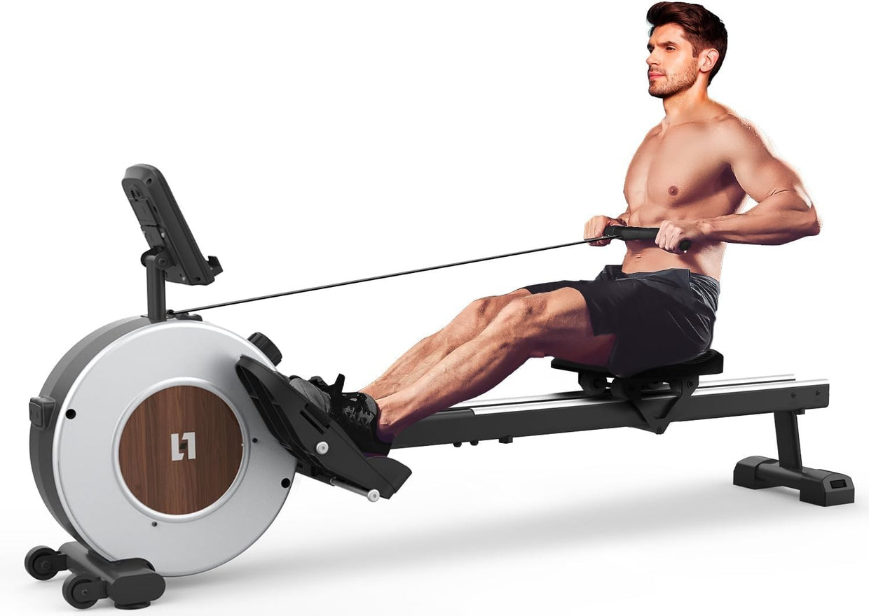 Magnetic Rowing Machine 16 - Level Resistance Dual Rail LCD Compact Home Rower - Kwikley