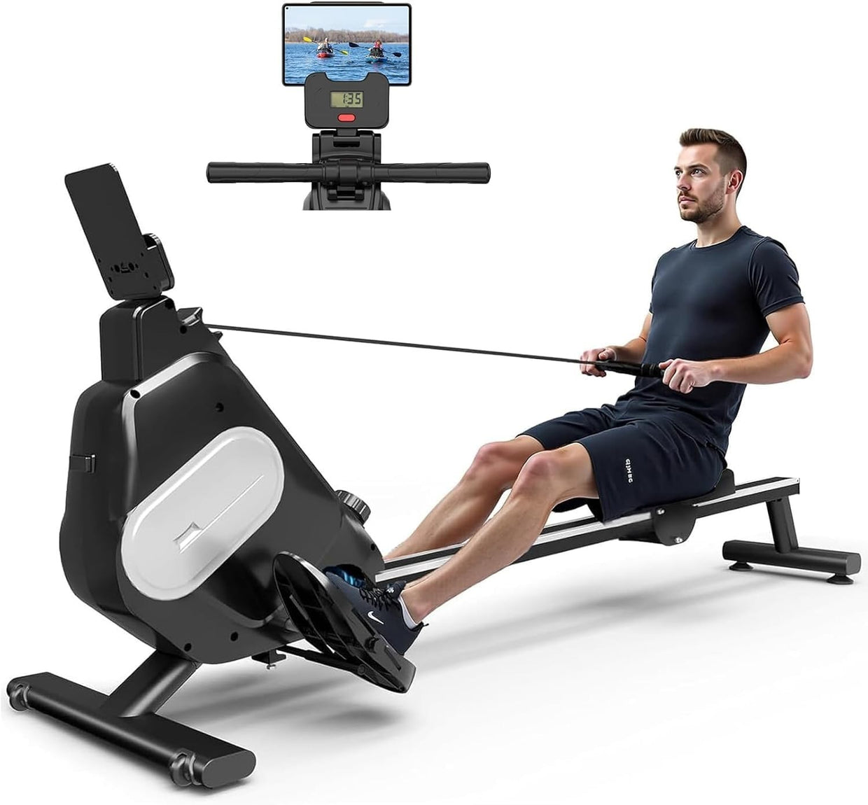 Magnetic Rowing Machine 16 - Level Resistance Quiet Belt LCD Home Gym Rower 158KG - Kwikley