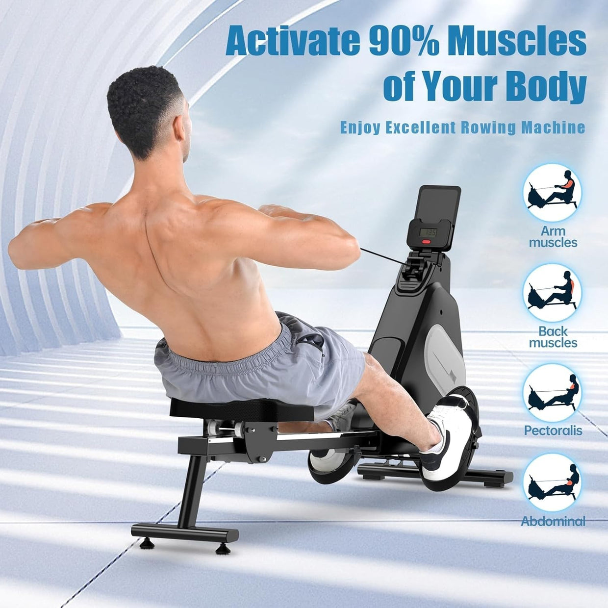 Magnetic Rowing Machine 16 - Level Resistance Quiet Belt LCD Home Gym Rower 158KG - Kwikley