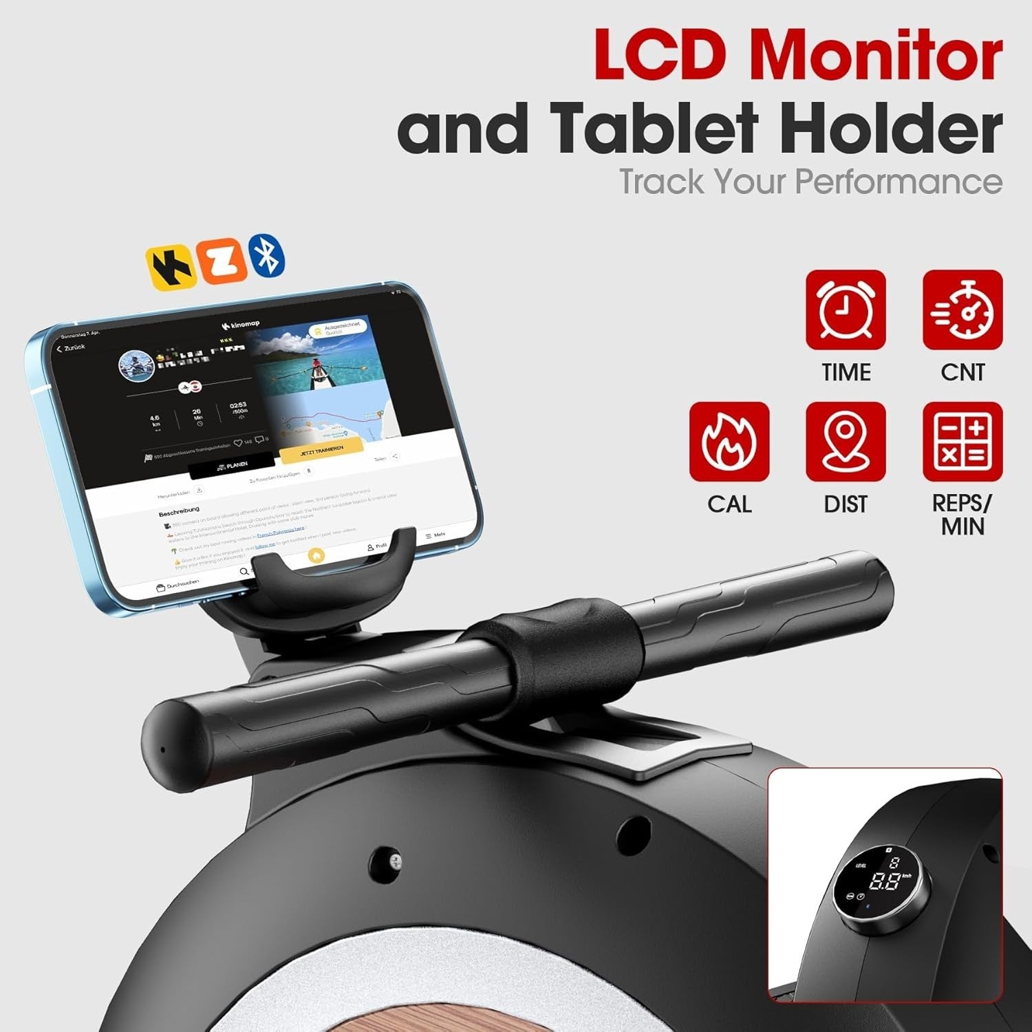 Magnetic Rowing Machine 32 - Level Bluetooth LCD Quiet Foldable Home Gym Rower - Kwikley