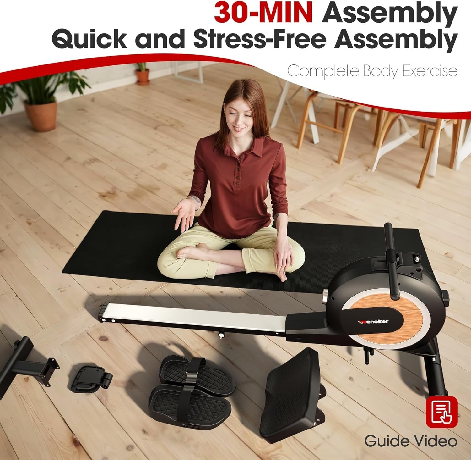 Magnetic Rowing Machine 32 - Level Bluetooth LCD Quiet Foldable Home Gym Rower - Kwikley